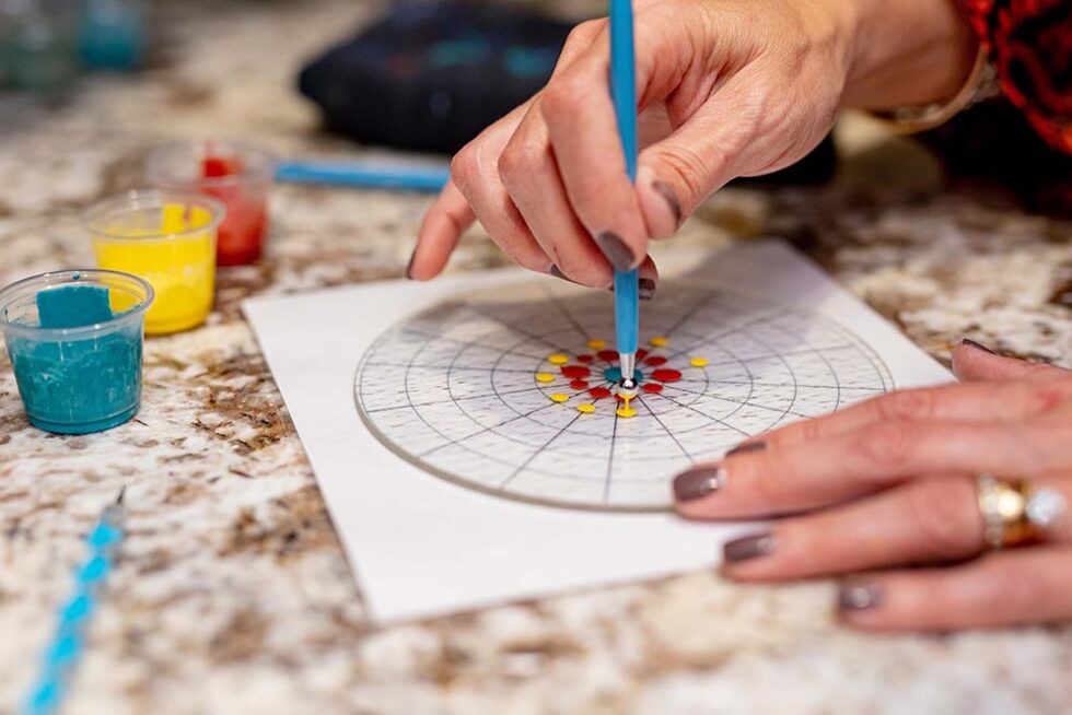 working in fused glass studio